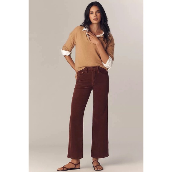 NWT Anthropologie MOTHER Wide Leg Jeans Corduroy Ankle Brown Rust Sz 27 $248 - Picture 2 of 12